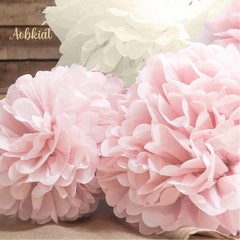 12 PCS Rose Gold Pink White Tissue Paper Pom Poms Wedding Party Decor
