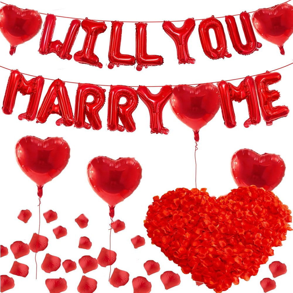 16 Inches Red ‘WILL YOU MARRY ME’ Proposal Letter Balloons with 1000 Rose Pet…