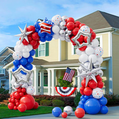 161Pcs Red White and Blue Balloons Arch Garland Kit with Exploding Hollow Star F