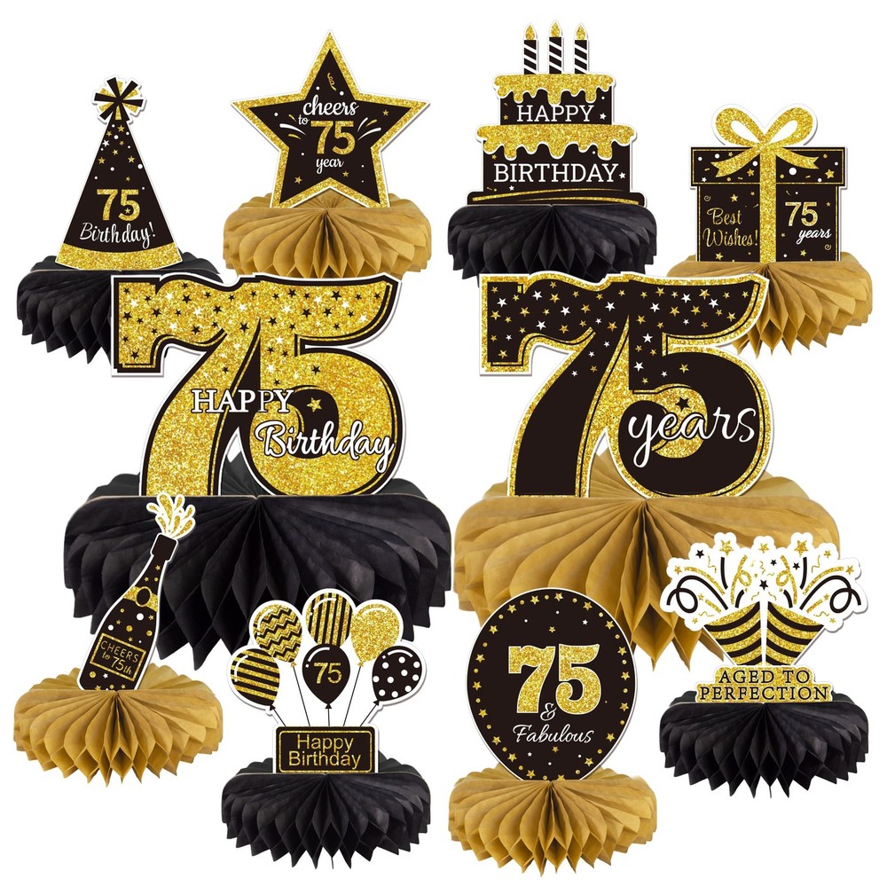 10PCS 75th Birthday Decorations Centerpieces for Table Decorations, Gold Blac…