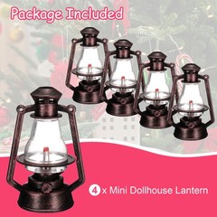 Dollhouse Micro Lantern, 4.33″ Height, Plastic Mini Kerosene Lamp Copper, 4pcs