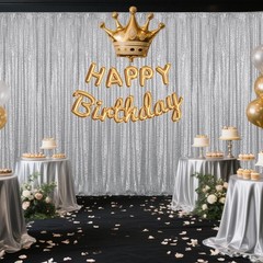 Silver Sequin Backdrop Curtain 2 Pieces 2FTx8FT Glitter Photography Backdrop for