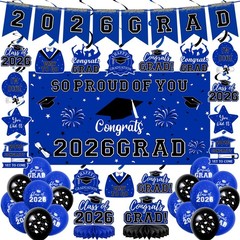 59Pcs Graduation Decorations 2026 Backdrop Balloons Banner Centerpiece Hangin…
