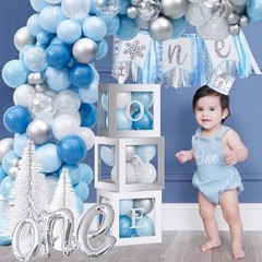 Winter Onederland Birthday Standard Banner Size, Light Blue, White, Silver