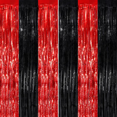 Black Red Fringe Curtain Party Streamers 2Pack 3.3 X 8.3 Ft Foil Fringe Backdrop