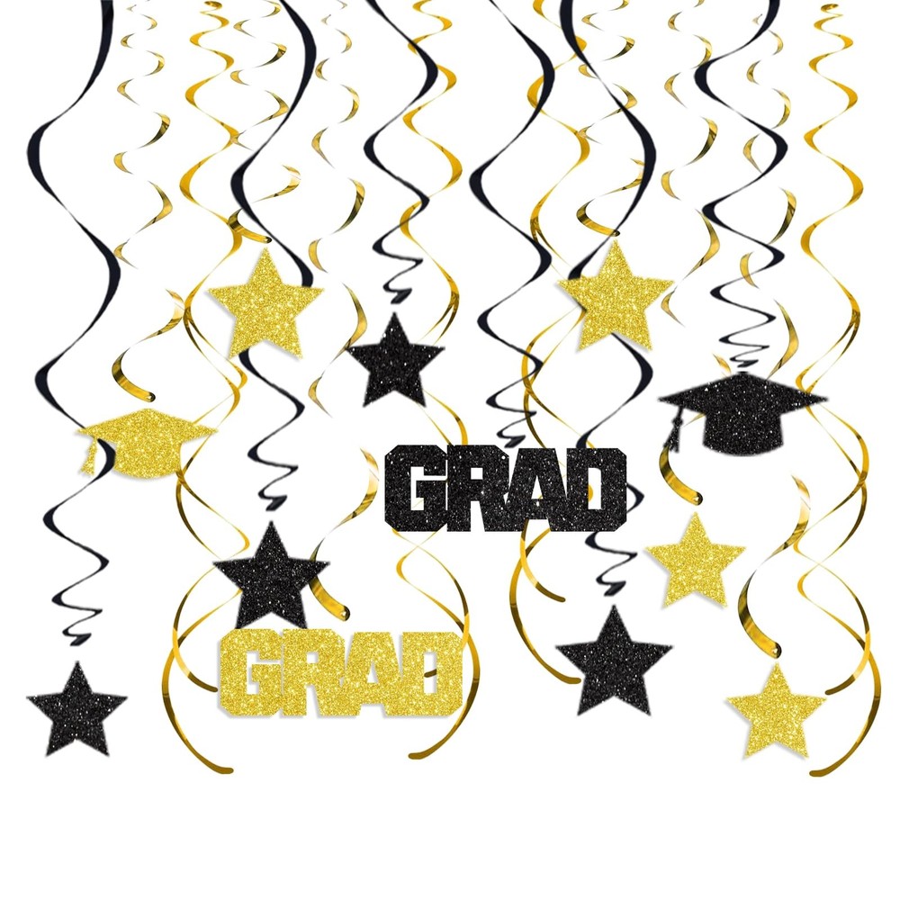 Black and Gold Graduation Hanging Swirl Decorations Class of 2026 Graduation …