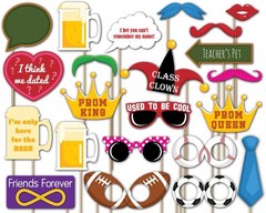 Class Reunion Photo Booth Props Kit – 20 Pack Party Camera Props Fully Assembled