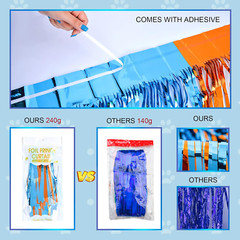 Blue Dog Party Decoration, 2 Packs Foil Fringe Curtain, Blue & Orange 3.3X6.6 Ft