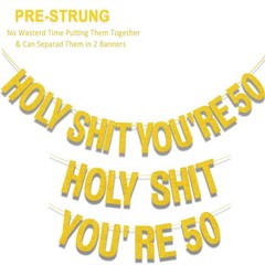 50th Birthday Decorations Banner Women Men Pre-Strung Gold Glitter Funny