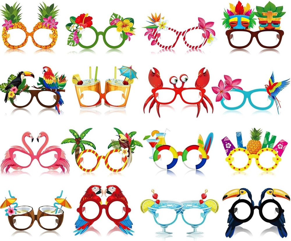32-Pack Luau Paper Glasses – Tropical Pool Party and Beach Photo Booth Props