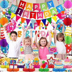 Birthday Decorations Kit, Happy Birthday Party Banner, Honeycomb Balls, Metallic