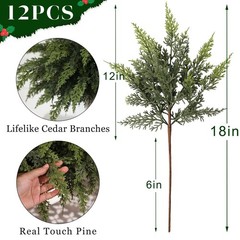 Juxdp Real Touch Christmas Cedar Branches-18 Inches, Artificial 18 in, Green