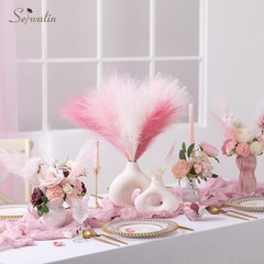 Serwalin Pampas Grass Pink Decor 17.7 17 Inch 6 Pcs, A Blush & Cream &