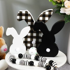 3 pcs Easter Bunny Table Wooden Signs Decor Spring Farmhouse Wood Bunnies Buffal