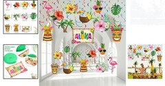 Tropical Themed Hanging Decorations – 30-Piece Luau Swirl Set for Fun Parties