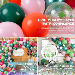 Hawaiian Luau Party Decorations, Tropical Party Balloons, 68Pcs Pink Green Rose