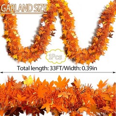 33Ft Thanksgiving Fall Tinsel Garland Shiny Hanging Coarse-Textured Light Orange