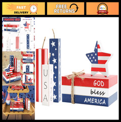 Patriotic 4th of July Decorations – 7 Pcs Table Centerpieces, Faux Book Stack, S