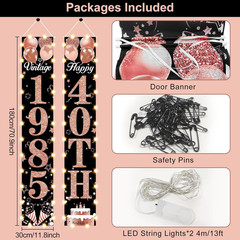 40th Birthday Lighted Banner – Rose Gold & Black Vintage Party Decor 1985