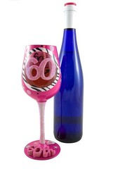 Top Shelf Pink 60th Birthday Wine Glass And Wine Stopper Set