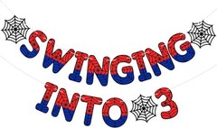 Spider Theme 3rd Birthday Banner, Pre-strung Swinging into 3 Banner, Spider 3…