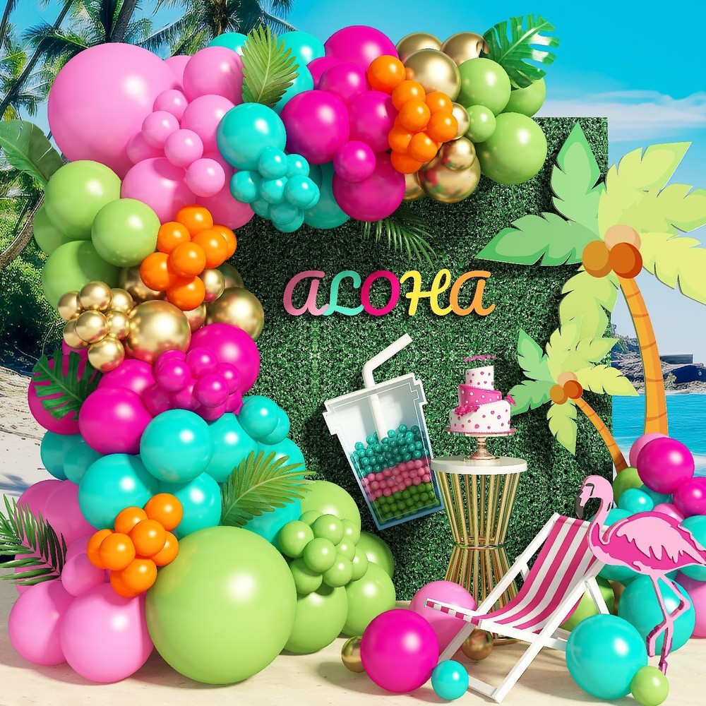 138pcs Flamingo Tropical Luau Balloons Arch Garland Kit, Olive Green and Hot …