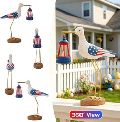 Patriotic Seagull Statue with Solar Lantern