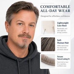 Human Hair Fake Beard and Mustache Set, Full Hand-Tied Lace Goatee, Realistic…