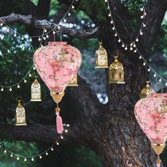 12″ Floral Oval Satin Silk Lanterns Hanging Chinese Traditional Festival Decor