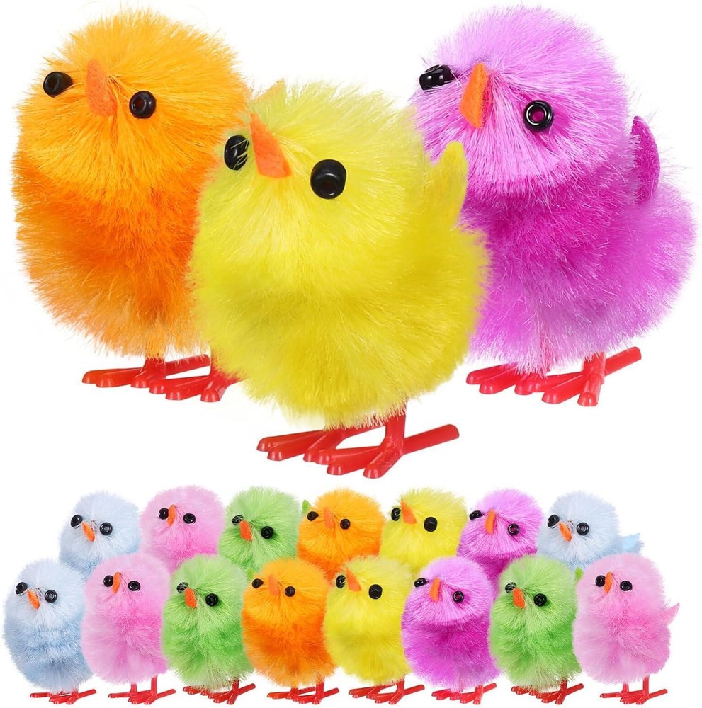 12 Multicoloured Easter Chicks Plush Fluffy Chickens Egg Hunts Kids Bonnet Decor