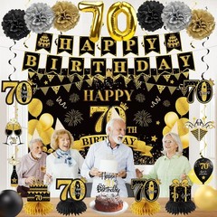 Eucutur 42PCS 70th Birthday Decoration Kit for Men Women, Black Gold Happy 70…