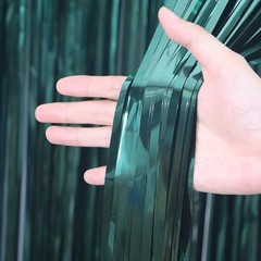 .x 6.6 ft Foil Fringe Backdrop Curtains, Tinsel Streamers Party 3 Retro Green