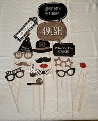 50th Birthday Party Photo Booth Props Black/Gold & 2 Pink/Black Banners & Decor