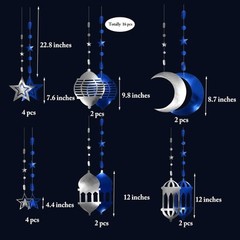 Cheerland Islamic Decorations Star Moon Lantern Garland Blue Silver