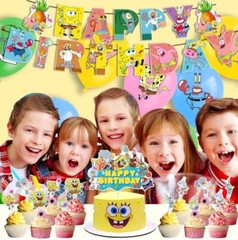 SpongeBob SquarePants Birthday Party Supplies Set，Balloons Banner Cake Toppers