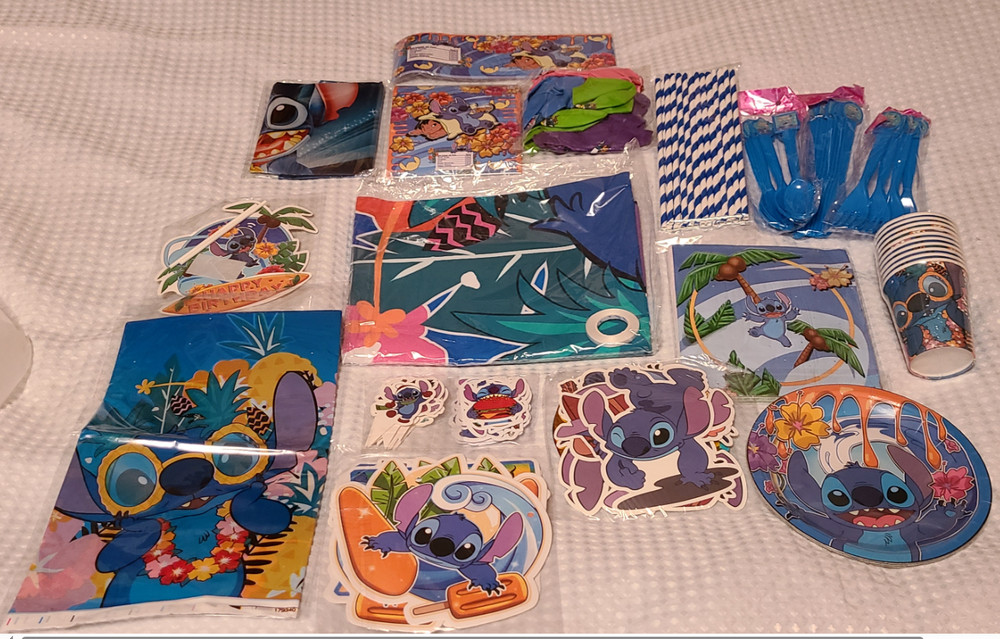 Stitch birthday party supplies plates cups napkins backdrop tablecloth straw New