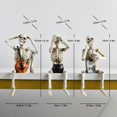 Set of 3 Skeleton Statues, Horror Skull Halloween Resin Decor, See/Hear/Speak…