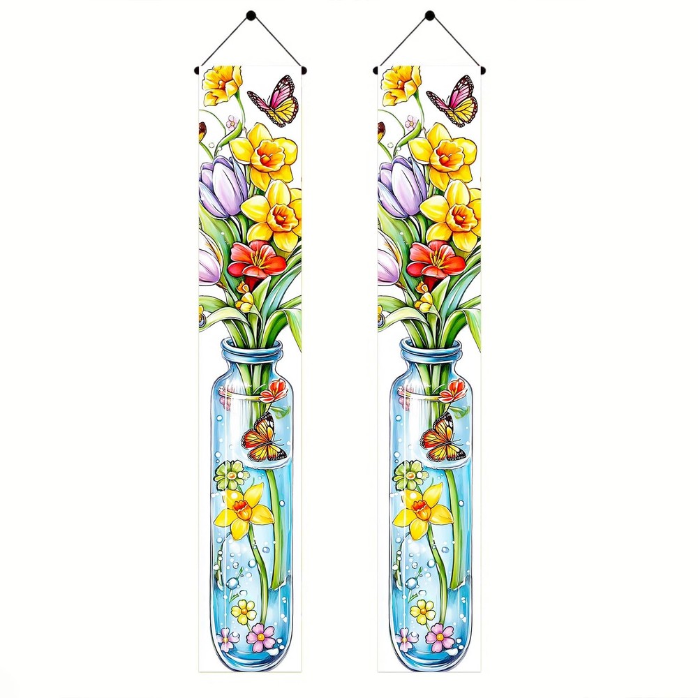 Spring Door Banner 12×72 Inch Spring Door Cover Floral Porch Banner Butterfly…