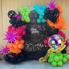 Neon Balloons, 80s 90s Disco Hot Pink Yellow Neon Dot Blue Green Orange