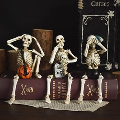 Set of 3 Skeleton Statues, Horror Skull Halloween Resin Decor, See/Hear/Speak…