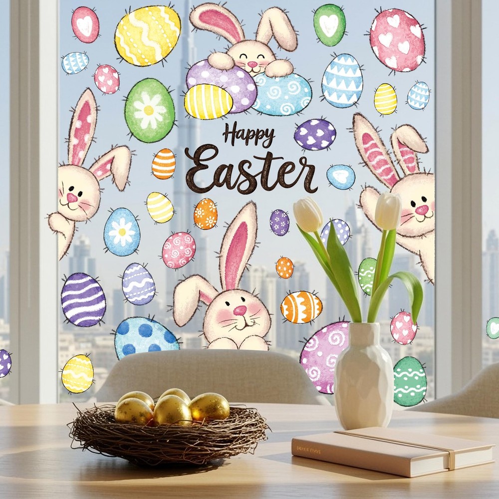 37 PCS Easter Decor, 4 Sheets Window Clings, 9.84 x 13.78 37, Colorful