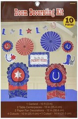 Western Party Room Decorating Kit 10 Pieces Cowboy Boot Birthday Farm Red/Blue