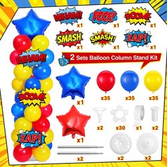 2 Set Hero Themed Party Decorations Adjustable Red Yellow Blue Balloon Column…