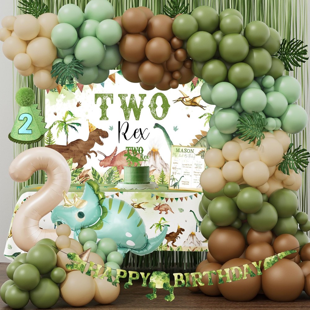 Two Rex Birthday Decorations for Boy, Dinosaur 2nd Birthday Party Supplies,