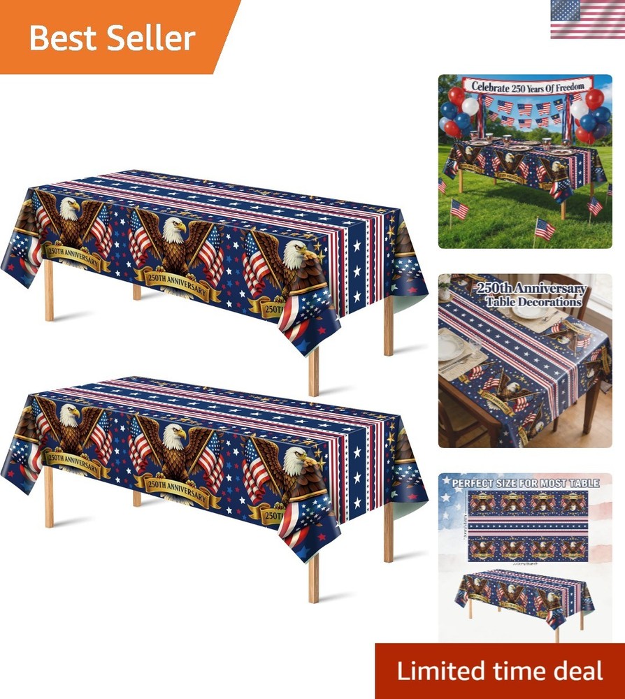 Vibrant 250th Anniversary Tablecloths for 4th of July and Memorial Day – 2 Pack