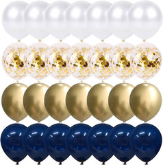 Navy Blue and Gold Confetti Balloons, 50 Pcs 12 Inch Pearl White and Gold Metall