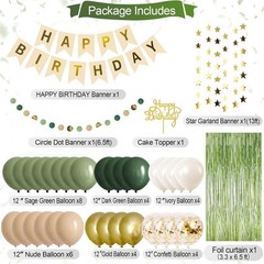 Sage Green Birthday Decorations Party Supplies Balloons Banner Pom Poms