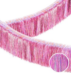 Glitter Pink Fringe Garland -4 Layers Thick, 2 Pack Metallic Tinsel Tassel