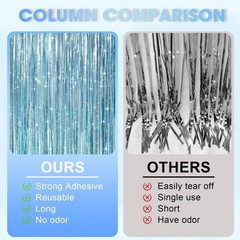 2 PCS Laser Light Blue Foil Fringe Curtains Tinsel Streamers Party Backdrop