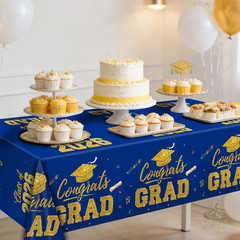 Class of 2026 Graduation Tablecloths Congrats Grad Party Decor Blue Gold 2 Pack